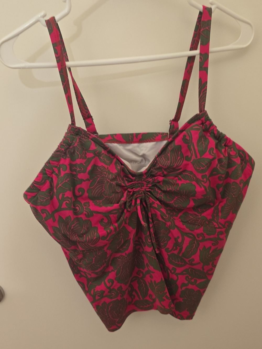 Magenta & Olive Floral Ruched Tankini Top